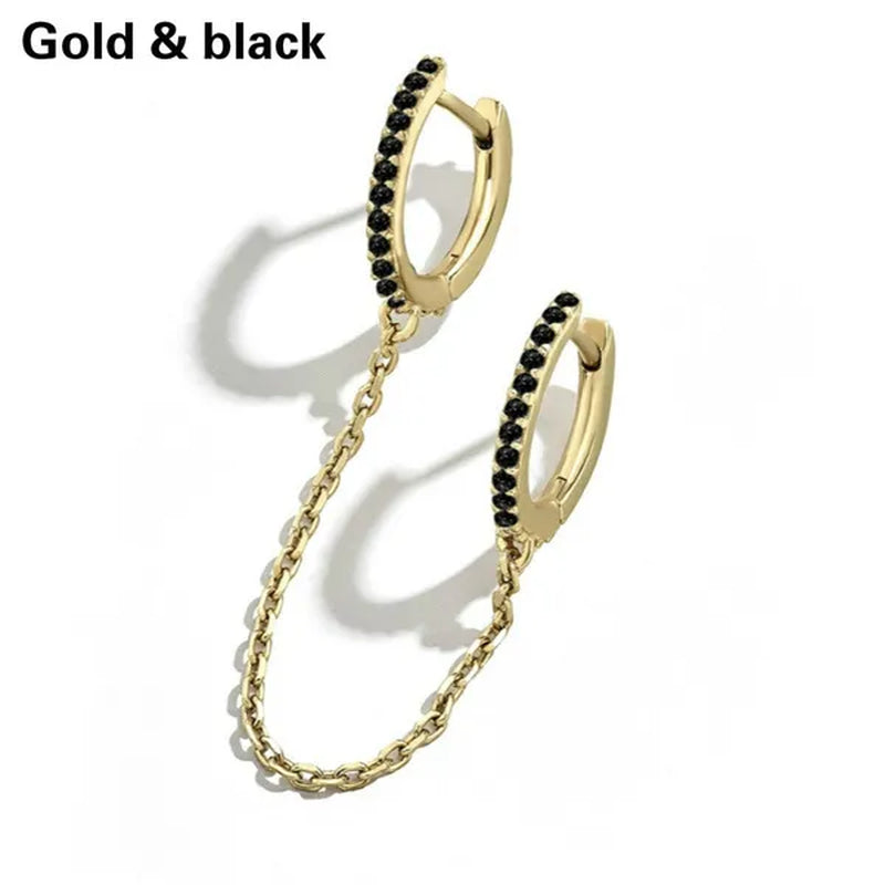 Fashion Gold Chain Tassel Double Ear Pierced Earrings for Engagement Party Earrings 925 Silver Hoop Earrings Multicolor Chain Ear Buckle