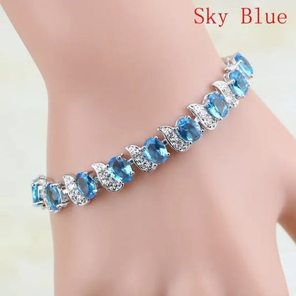 Red Ruby White Topaz 925 Sterling Silver Jewelry Charm Bracelet Christmas Gifts for Women