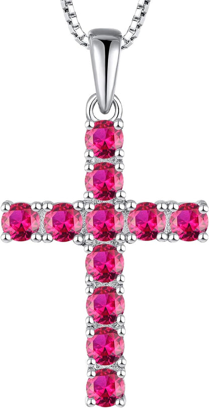 Women'S Cross Necklace 925 Sterling Silver Halo Crucifix Pendant Gemstones Criss Jewelry