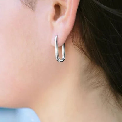 Italian Sterling Silver High Polish Paperclip Hoop Earrings