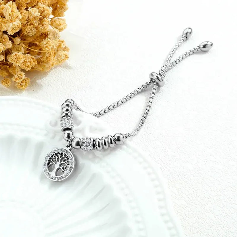 Rose Gold Plated Tree of Life Charm Bracelets for Women Christmas Jewelry Gifts for Family Size 22cm