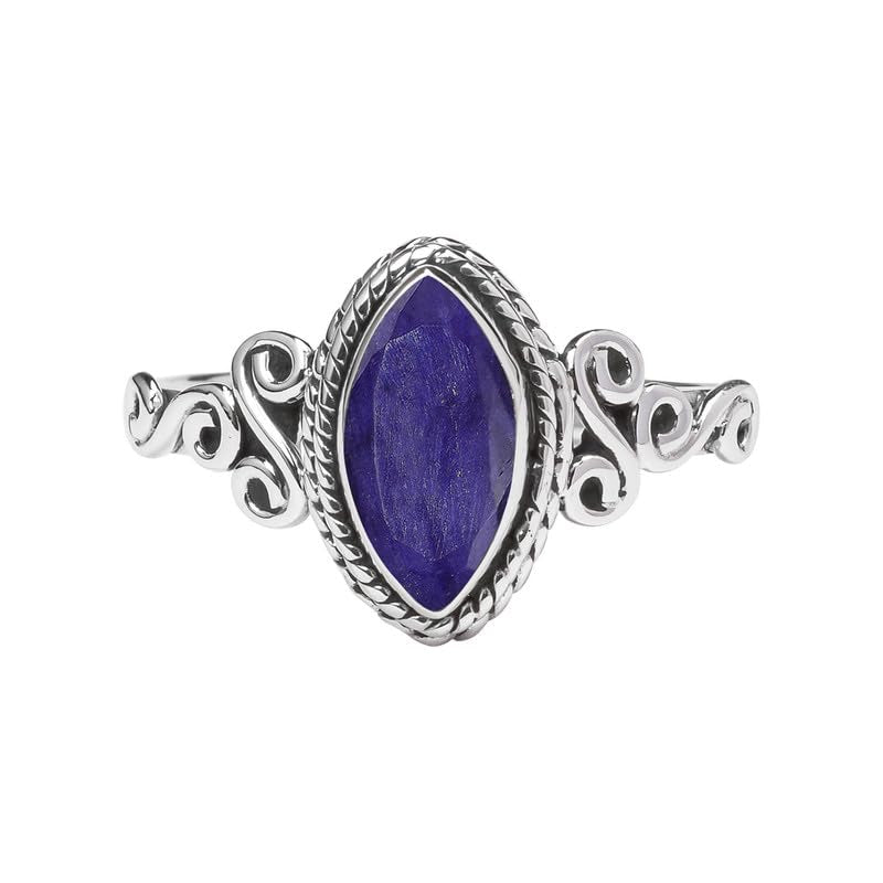Blue Sapphire Stone Ring 925 Sterling Silver Statement Ring for Women and Girls Handmade Rings Natural Gemstone Ring Promise Ring for Christmas Size US 8 Gift for Her