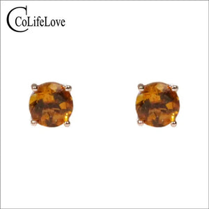 CoLife Jewelry Simple 925 Silver Citrine Stud Earrings for Daily Wear 5mm Natural Citrine Earrings 925 Silver Citrine Jewelry