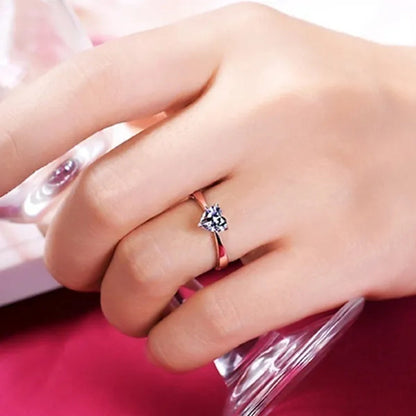 Fashion Simple Silver Color Heart-Shaped Diamond Engagement Wedding Anniversary Ring Size 6-12 Bague Femme