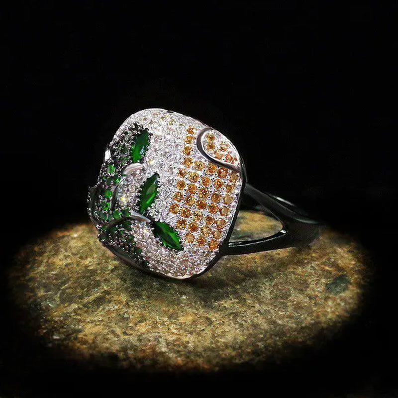 New Unique Black Gold Women's Ring Color Full Zircon Ring Jewelry 925 Silver Women's Ring Exaggerated Plant Ring