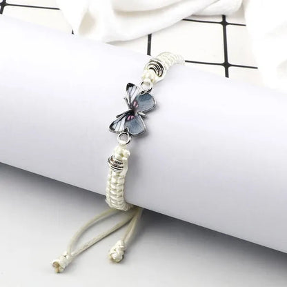 2022 Hot Adjustable Braided String Bracelet for Women Grey Butterfly Pendant Handmade Charm Bangles Fashion Girl Jewelry