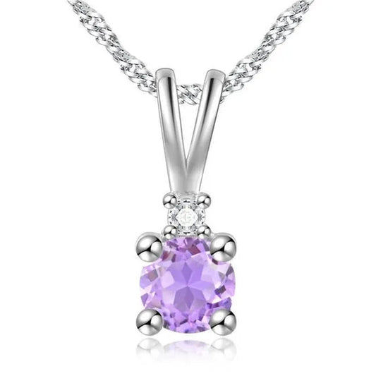 Majesty Diamonds MDS170322 0.5 CTW round Purple Amethyst Solitaire with Accents Pendant Necklace in .925 Sterling Silver with 18K