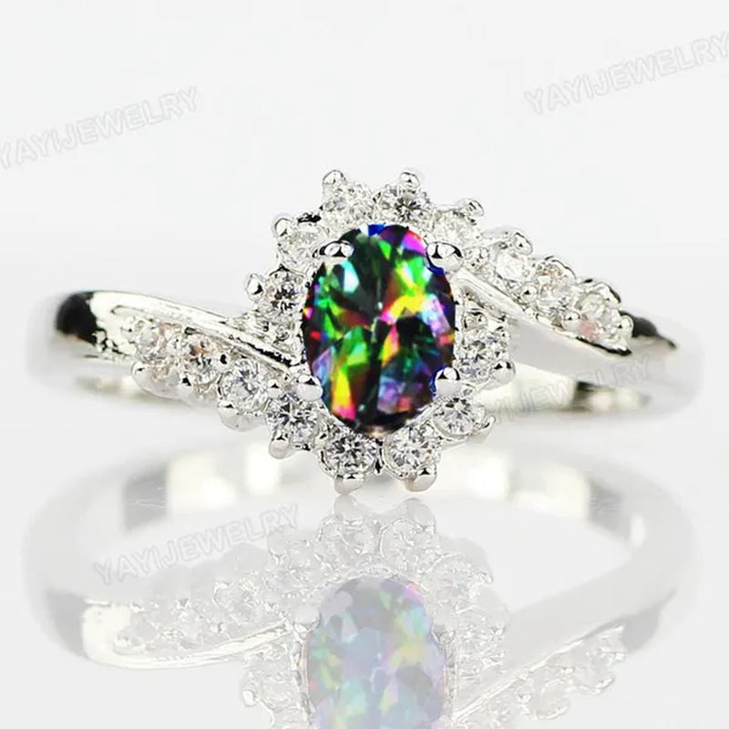 Exquisite  Silver Natural Sapphire Gemstones Opal Birthstone Bride Princess Wedding Engagement Strange Ring Size 6 7 8 9 10