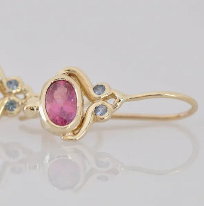 Unique   Blue Sapphire Oval Pink Tourmaline Gemstone Dangle Hook Earrings Women Jewelry Gifts