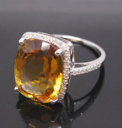 7.53CT Solid 925 Sterling Silver Natural Citrine Ring Jewelry Set