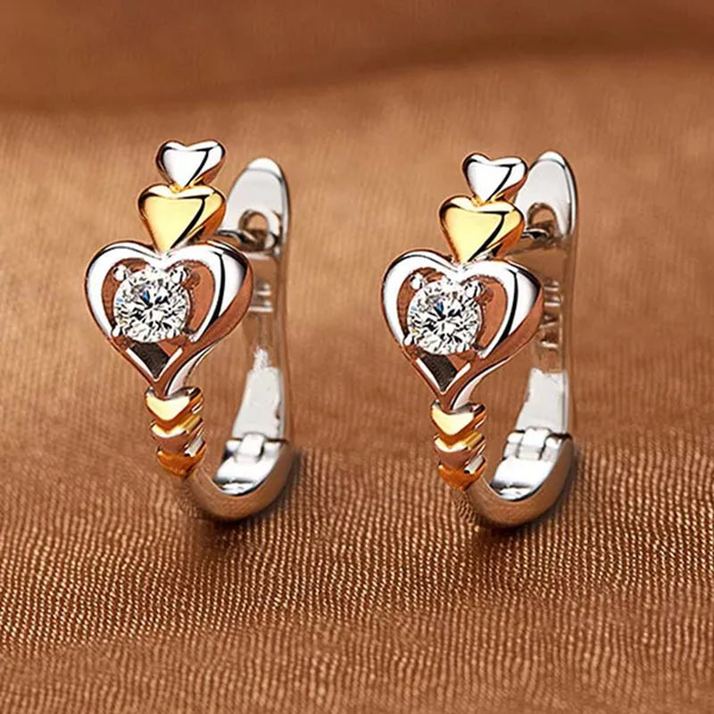 2021 New Arrival Creative Love Heart-Shaped Earrings, Beautiful Women'S Diamond Jewelry, Two-Tone 925 Silver and 18K Gold Huggie Earring, Christmas Gift for Wife Mother