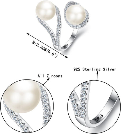 925 Sterling Silver CZ 9MM AAA Freshwater Cultured Pearl Teardrop Engagement Adjustable Ring