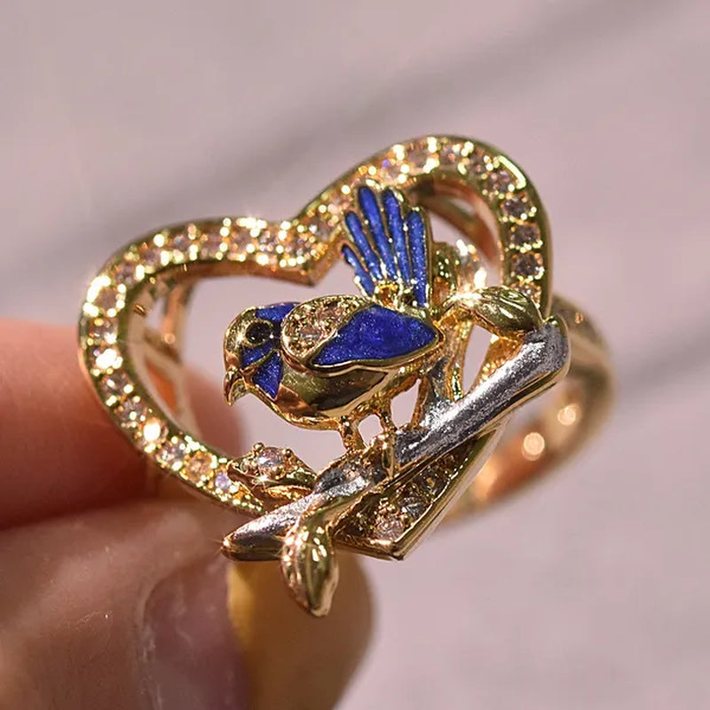Silver Ring Creative Bird Sparrow Ring Plated Gold Ring Statement Crown Ring Natural Gemstones Ring Wedding Bride Engagement Band Charm Party Ring Jewelry