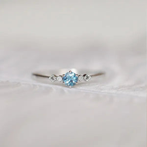 Women Dainty Silver Plated Skyblue Round Cut Aquamarine Diamond Natural Gemstone Ring Wedding Jewelry Gifts Size 5 6 7 8 9 10 11