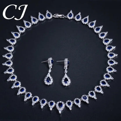 CANDICE White Gold Plating Sparkling Cubic Zirconia Choker Necklace Sets with Dangle Earrings Inlay Crystal Citrine Yellow Stone Evening Party Jewelry Set for Women
