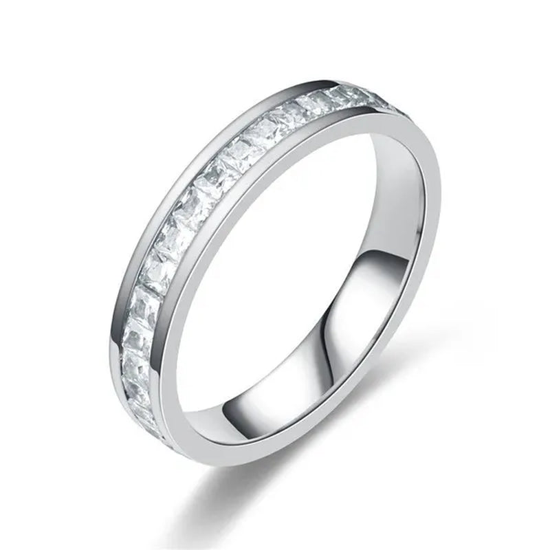 3Mm Women Titanium Engagement Ring Cubic Zirconia Eternity Wedding Band Size 6 to 10