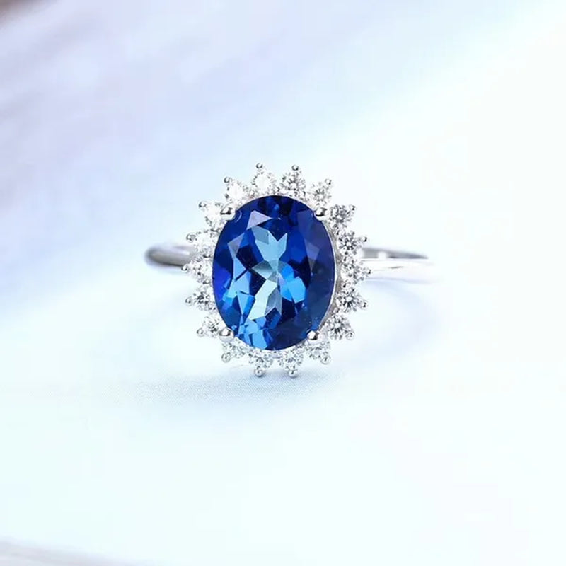 Exquisite Luxury Silver Plated Blue Cubic Zirconia Ring Engagement Wedding Band Rings for Women Bridal Anniversary Gift Jewelry