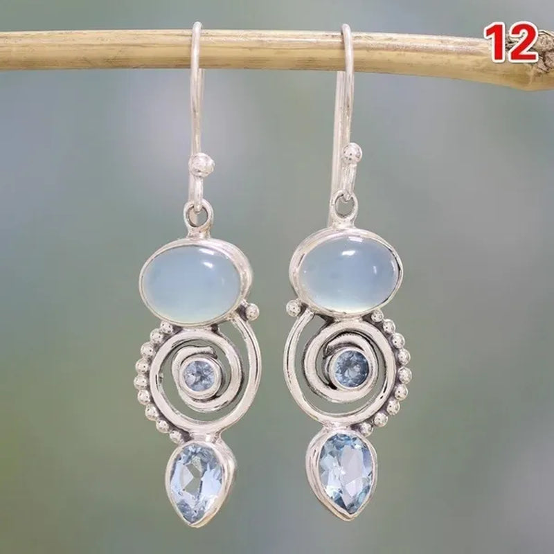 12Styles Vintage Earrings Rainbow Moonstone Earring Amethyst&Peridot&Pearl Dangle Earrings for Women Wedding Bridal Jewelry Gifts - WORLD TIME VISITS