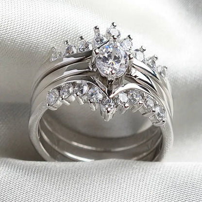 Round 5mm 1CT CZ Bridal Sets 10KT White Gold Filled Women's Wedding Ring 3 in 1  Band Gifts Sz 5-10