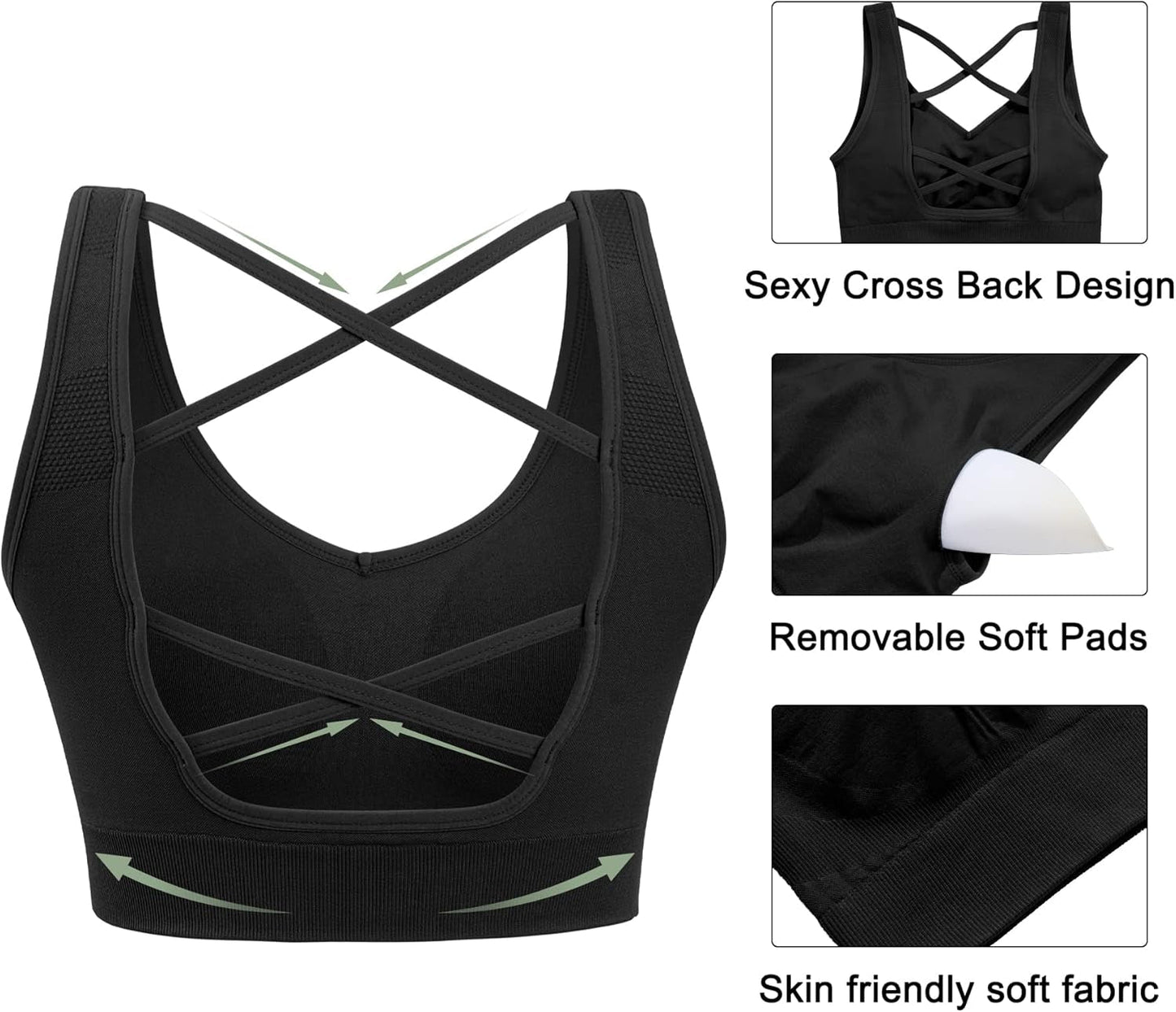 Sports Bras for Women Padded High Impact Seamless Criss Cross Back Workout Tops Gym Activewear Bra