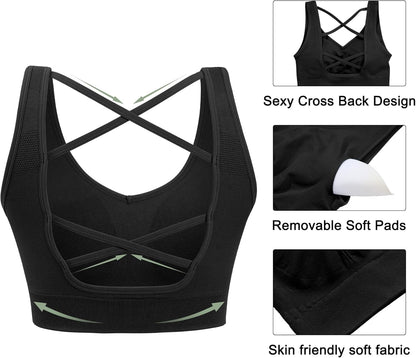 Sports Bras for Women Padded High Impact Seamless Criss Cross Back Workout Tops Gym Activewear Bra
