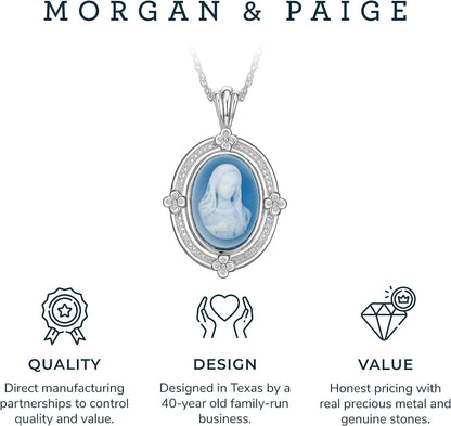Cameo Sterling Silver Butterfly Necklace, Rhodium Plated Agate Necklaces for Women