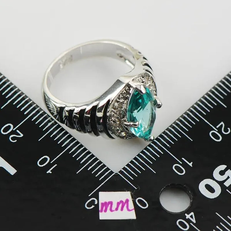 Blue Topaz  White Topaz 925 Sterling Silver Fashion Ring Size 6 7 8 9 10 F952