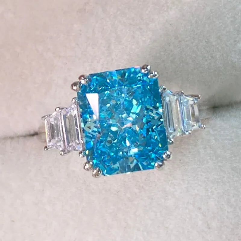 Luxury Fashion Square Blue Stone Zircon Engagement Ring Romantic Bridal Wedding Band Rings Anniversary Gift Promise Jewelry Anillo De Compromiso