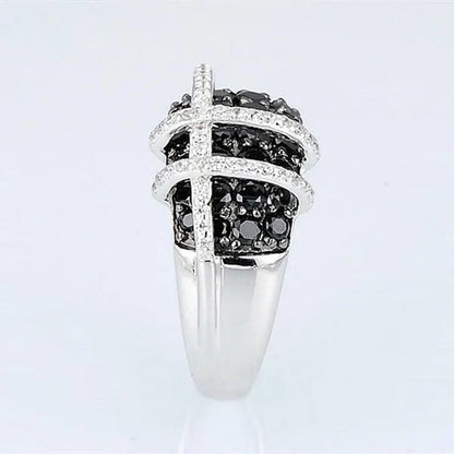 Fashion Women Creative Cross Cross Zircon Ring Black and White Bicolor Zircon Ring Engagement Rings for Women Princess Jewelry Lovely Girl Birthday Party Anniversary Gift Size: 5-11