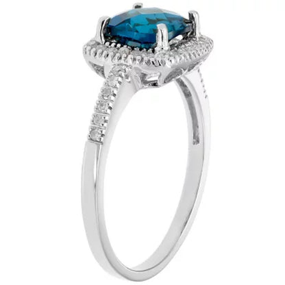 London Blue Topaz and 0.18 CT. T.W. Diamond Ring in 14K Gold