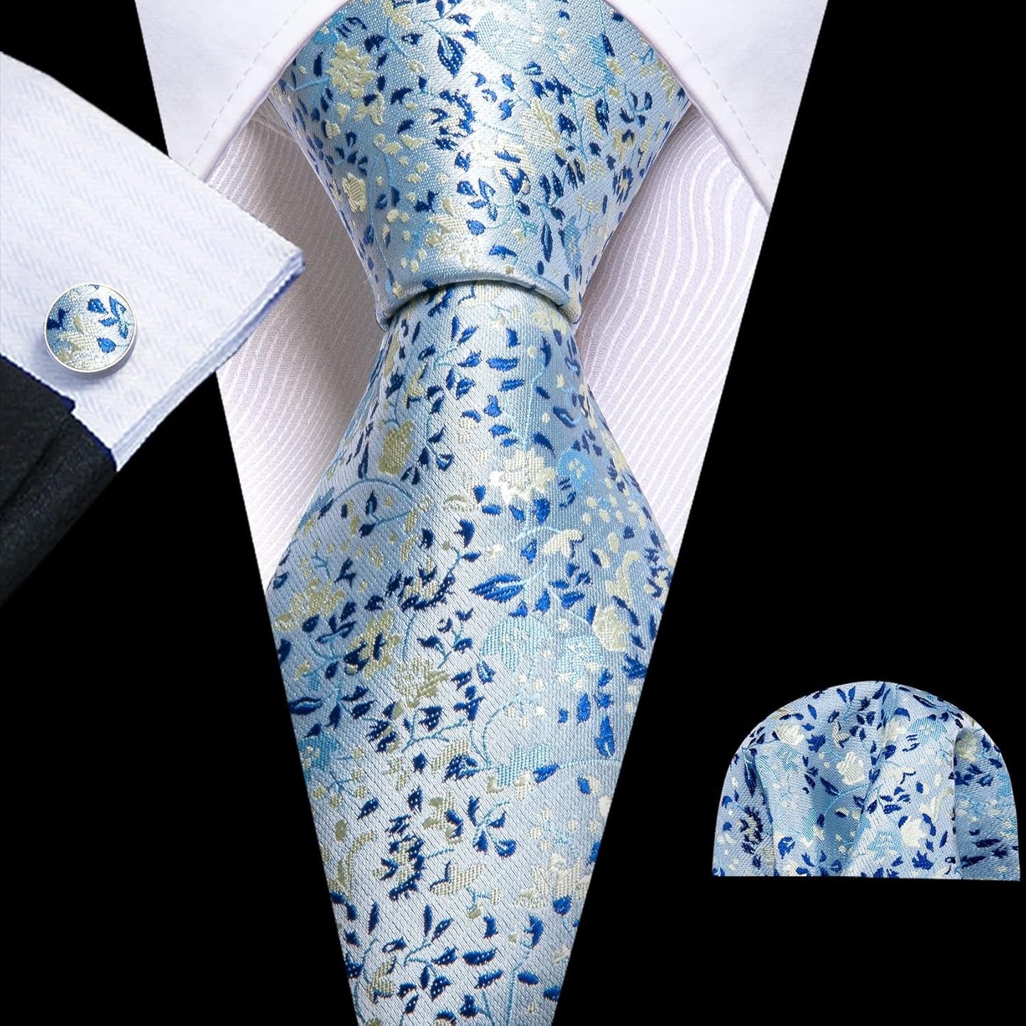 Flower Ties for Men Handkerchief Cufflinks Set Wedding Necktie Set Party
