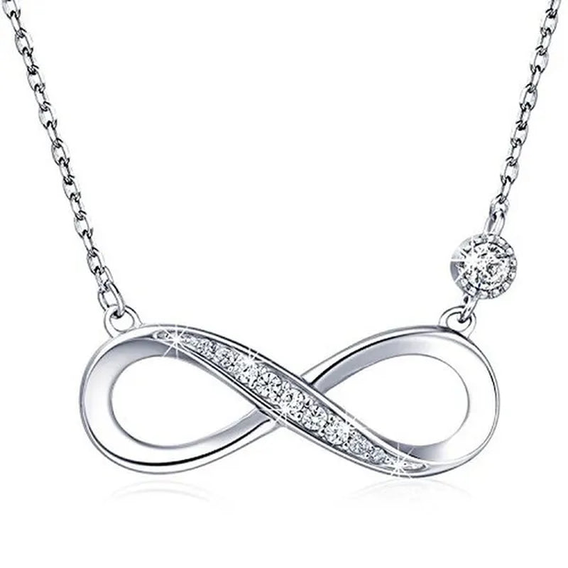 925 Sterling Silver Necklace –“Forever Love” Infinity Heart Love Pendant White Gold Plated Diamond Women Necklace Gift for for Women Girls Valentine'S Day Mother'S Day