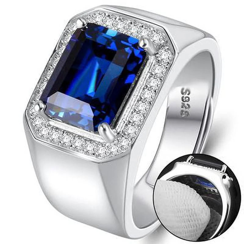 Men'S Ring Inlaid Sapphire Emerald Square Diamond Domineering Open Ring