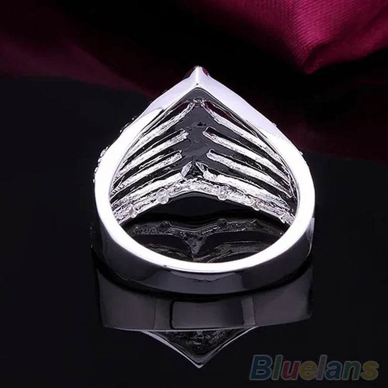 Women's Men's 925 Sterling Silver Multilayer Wedding Party Crystal Wide Ring Size 8