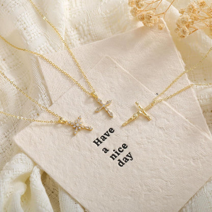 Cross Necklace for Women, Dainty 14K Gold Plated Cross Pendant Simple Long Necklaces for Women, Christian Faith Necklace Trendy Gold Jewelry Gifts for Easter