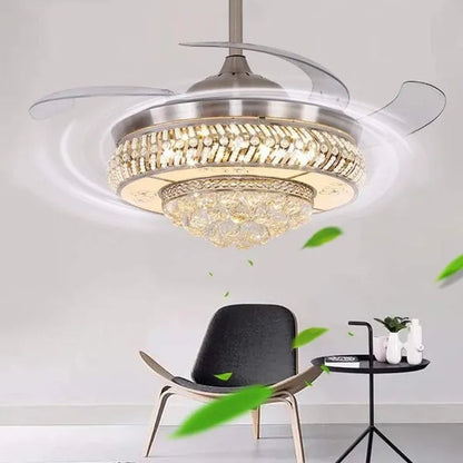 42" Modern Luxury Invisible Dimmable Chandelier Fan with Remote Control Retractable Blades 3 Speeds