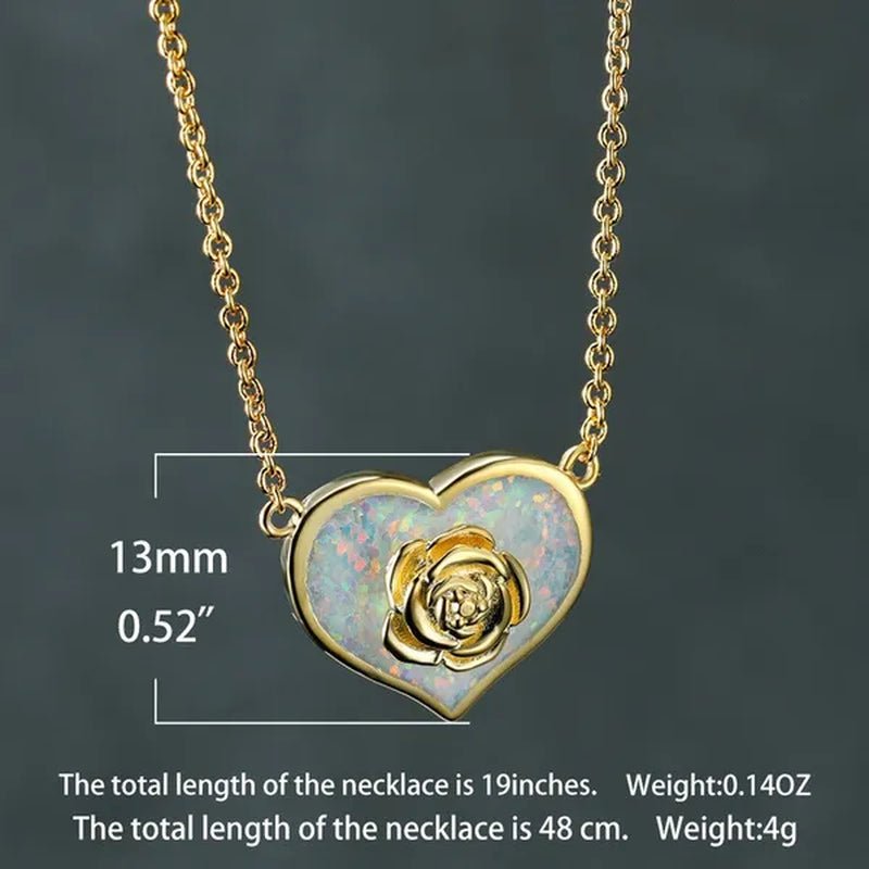 Dainty Female White Opal Pendant Necklace Charm rose gold color Chain Necklaces For Women Cute Flower Heart Wedding Necklace - WORLD TIME VISITS