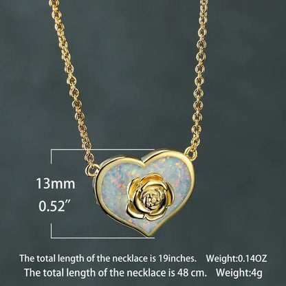 Dainty Female White Opal Pendant Necklace Charm rose gold color Chain Necklaces For Women Cute Flower Heart Wedding Necklace - WORLD TIME VISITS
