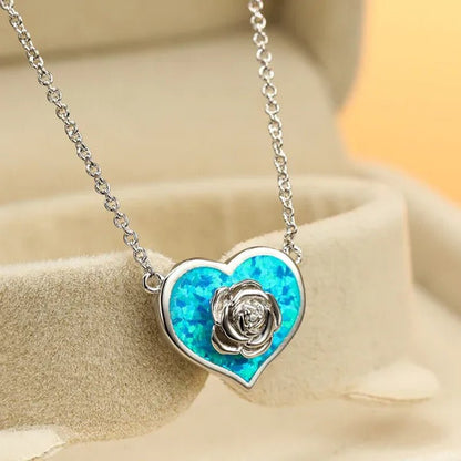 Dainty Female White Opal Pendant Necklace Charm rose gold color Chain Necklaces For Women Cute Flower Heart Wedding Necklace - WORLD TIME VISITS