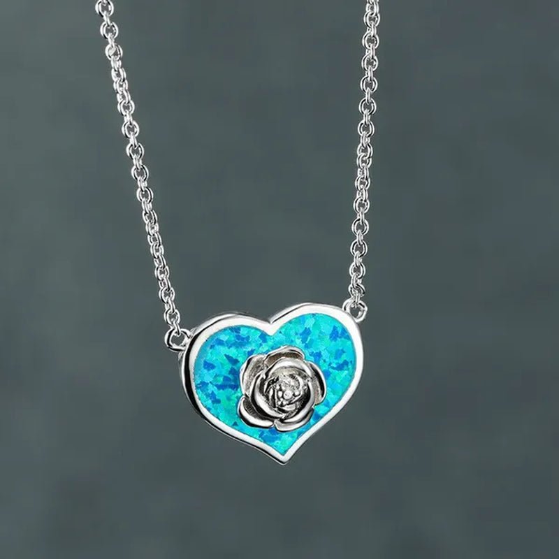 Dainty Female White Opal Pendant Necklace Charm rose gold color Chain Necklaces For Women Cute Flower Heart Wedding Necklace - WORLD TIME VISITS