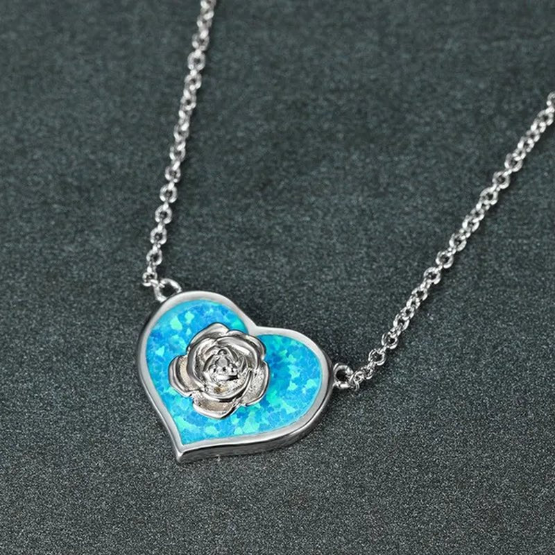 Dainty Female White Opal Pendant Necklace Charm rose gold color Chain Necklaces For Women Cute Flower Heart Wedding Necklace - WORLD TIME VISITS
