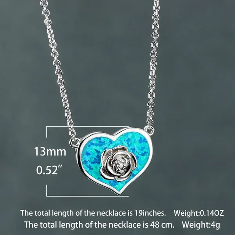 Dainty Female White Opal Pendant Necklace Charm rose gold color Chain Necklaces For Women Cute Flower Heart Wedding Necklace - WORLD TIME VISITS