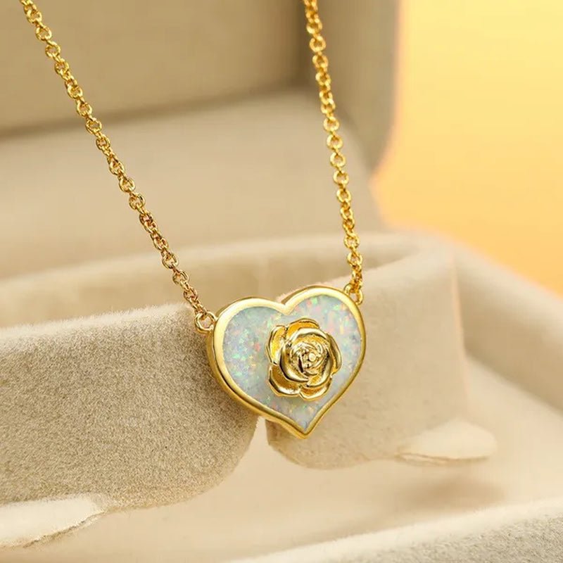 Dainty Female White Opal Pendant Necklace Charm rose gold color Chain Necklaces For Women Cute Flower Heart Wedding Necklace - WORLD TIME VISITS