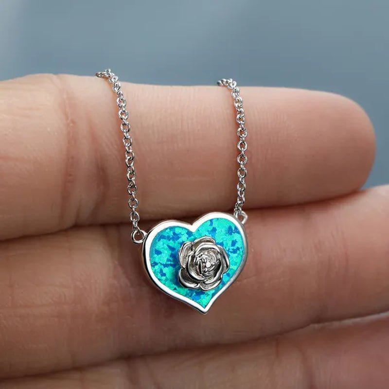 Dainty Female White Opal Pendant Necklace Charm rose gold color Chain Necklaces For Women Cute Flower Heart Wedding Necklace - WORLD TIME VISITS