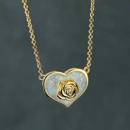 Dainty Female White Opal Pendant Necklace Charm rose gold color Chain Necklaces For Women Cute Flower Heart Wedding Necklace - WORLD TIME VISITS