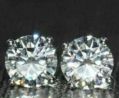 Dazzling 925 Solid Sterling Silver Round Brilliant Cut White Sapphire Diamond Moissanite Solitaire Stud Earrings (S925 STAMP) - WORLD TIME VISITS