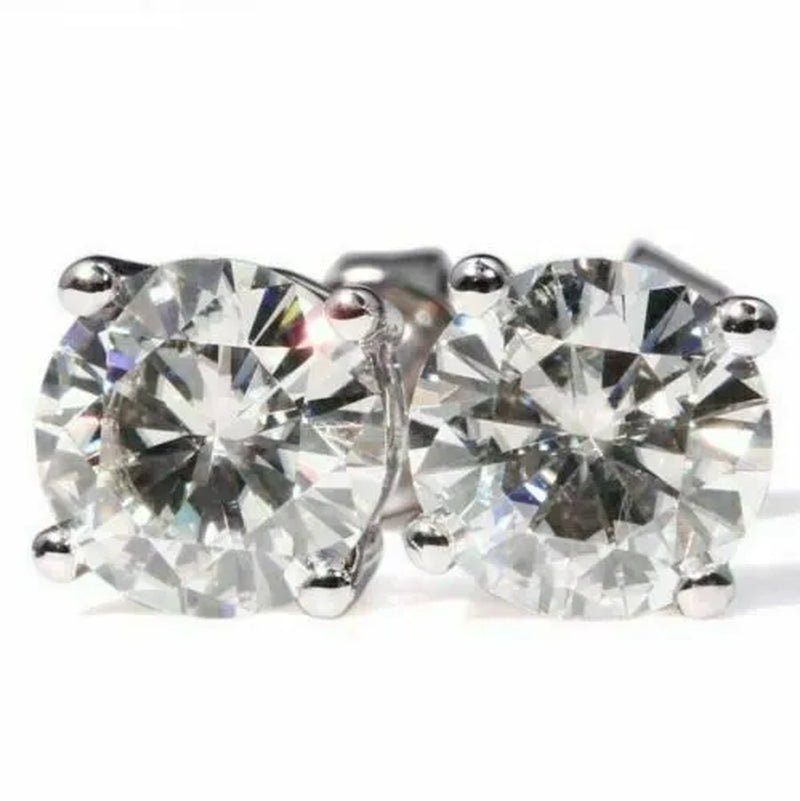 Dazzling 925 Solid Sterling Silver Round Brilliant Cut White Sapphire Diamond Moissanite Solitaire Stud Earrings (S925 STAMP) - WORLD TIME VISITS