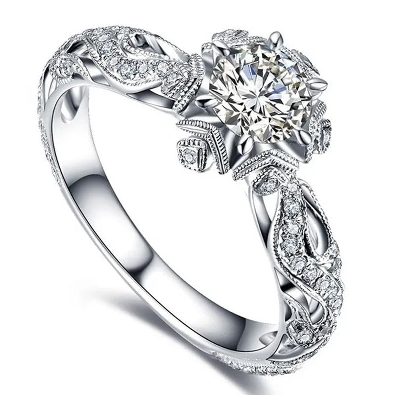 Dazzling beautiful women's fashion exquisite jewelry white Rhinestone Zircon ring romantic bride princess engagement wedding ring anniversary gift jewelry size US4 - 12 - WORLD TIME VISITS