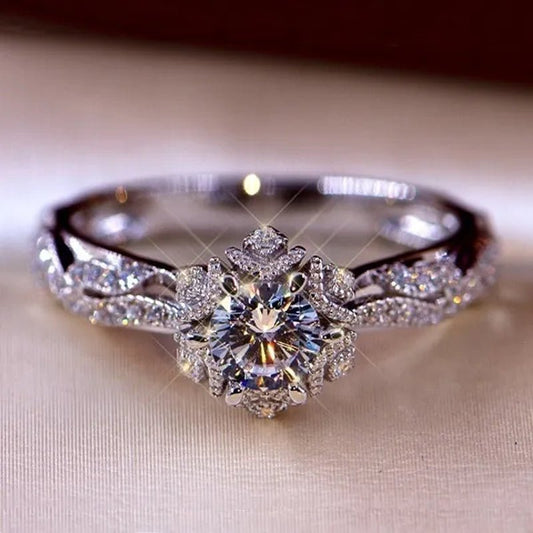Dazzling beautiful women's fashion exquisite jewelry white Rhinestone Zircon ring romantic bride princess engagement wedding ring anniversary gift jewelry size US4 - 12 - WORLD TIME VISITS