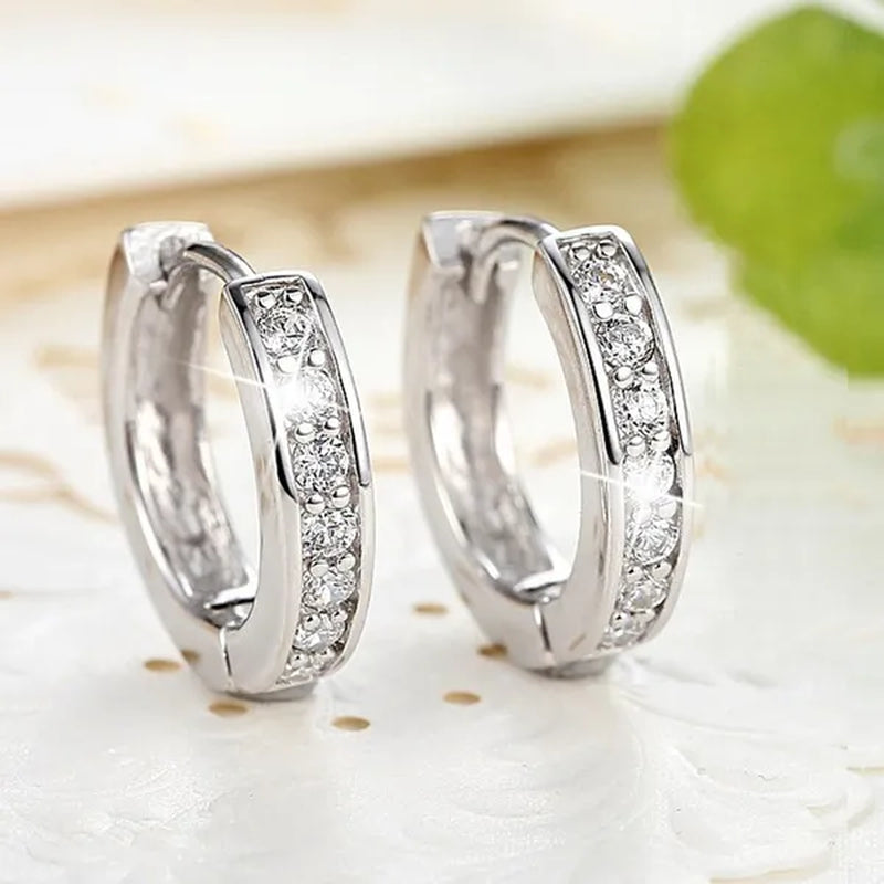 Luxury Elegant Diamond Hoop Ear Stud Earrings for Women Round Wedding Bridal Jewelry